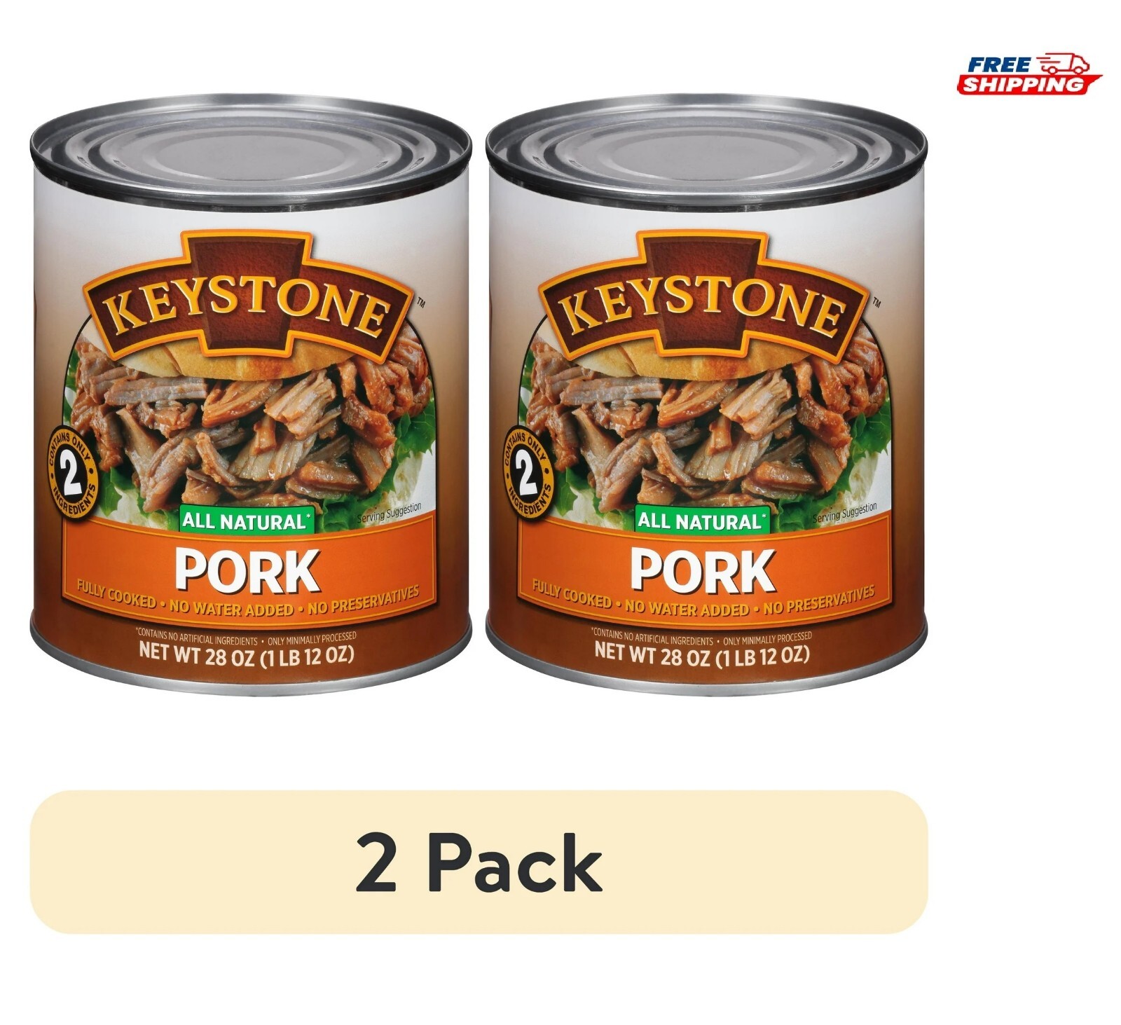 (2 pack) Keystone All Natural Pork, 28 oz Can