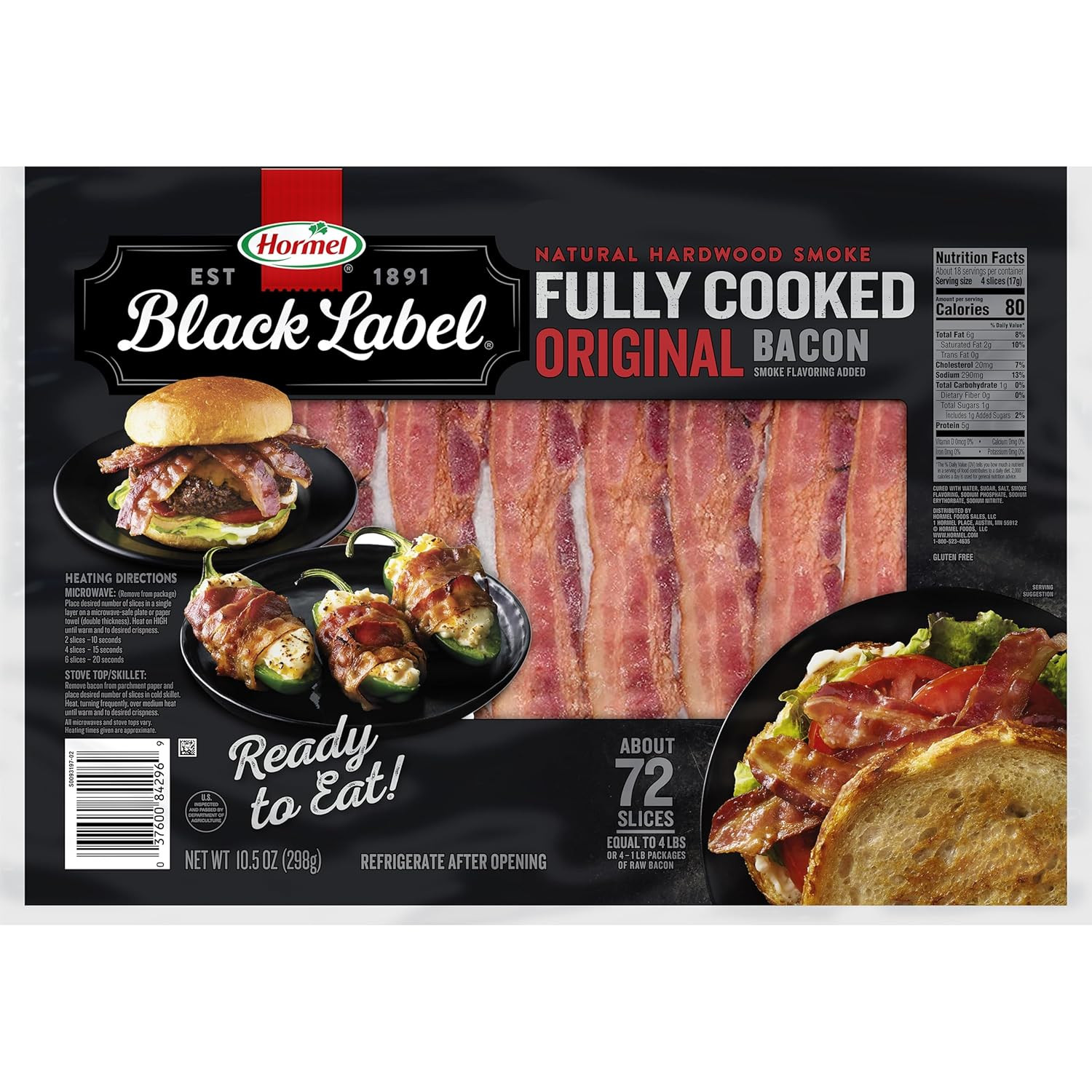 HORMEL BLACK LABEL Fully Cooked Bacon – Thick Bacon Snacks for Breakfast, 10.5 O