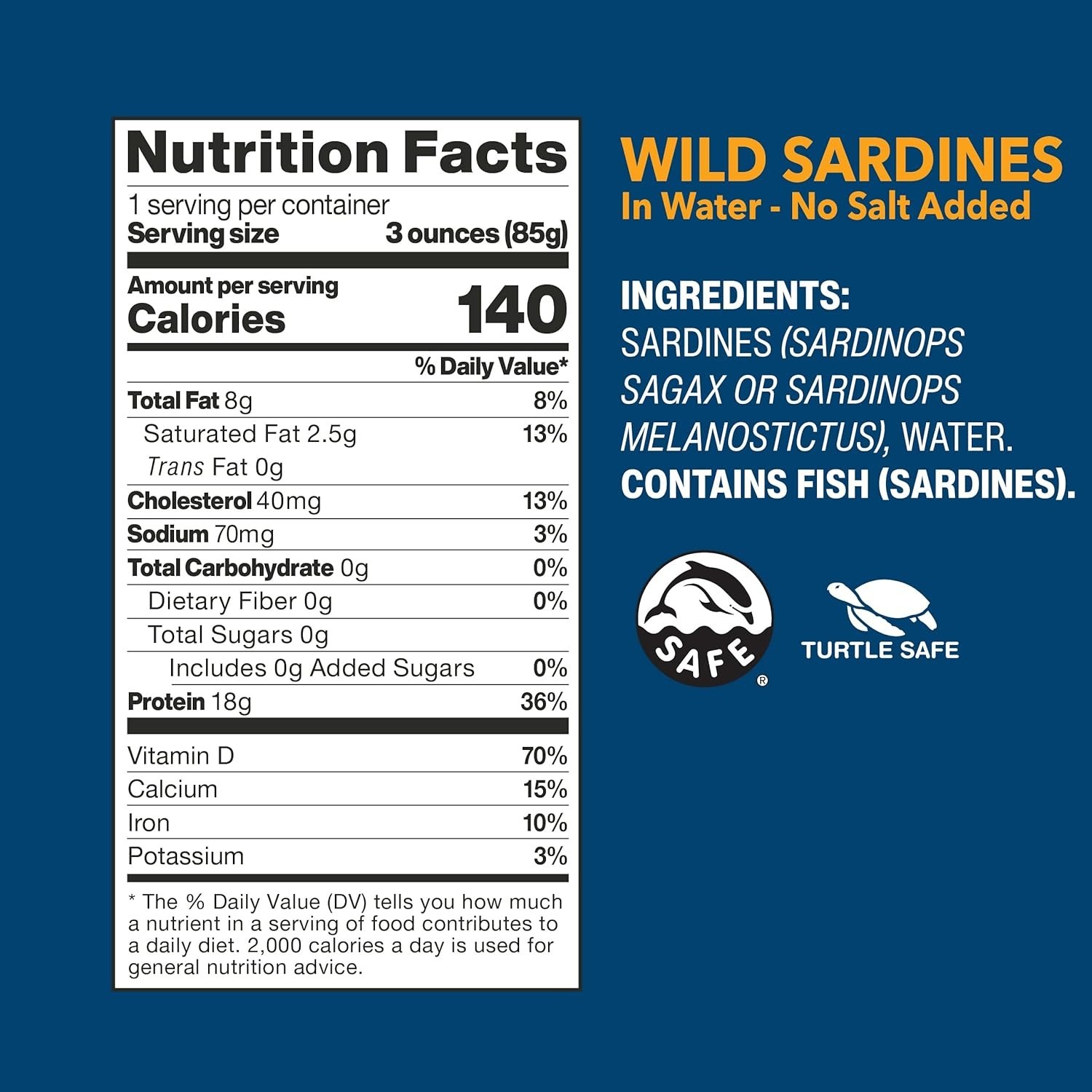 Sustainable Wild Sardines in Water – Meaty, Tender, No Salt Added, 4.4 oz x 12