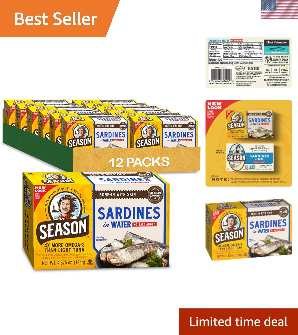Omega-3 Rich Wild Caught Sardines – Kosher, High Calcium, 12 Cans of 4.37 Oz
