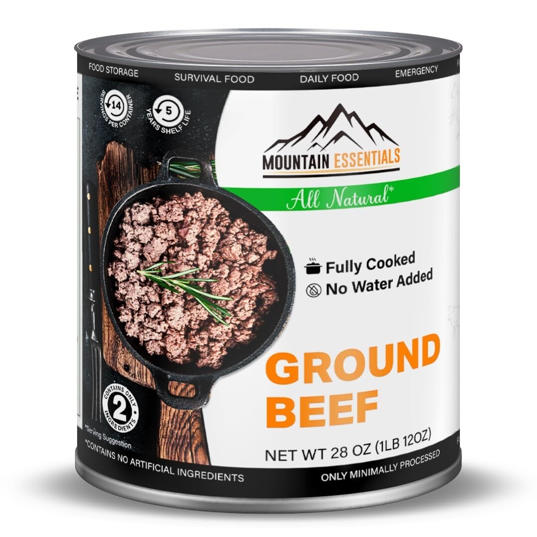 3 Cans – Mountain Essentials All Natural Ground Beef Fully Cooked 28oz Meat