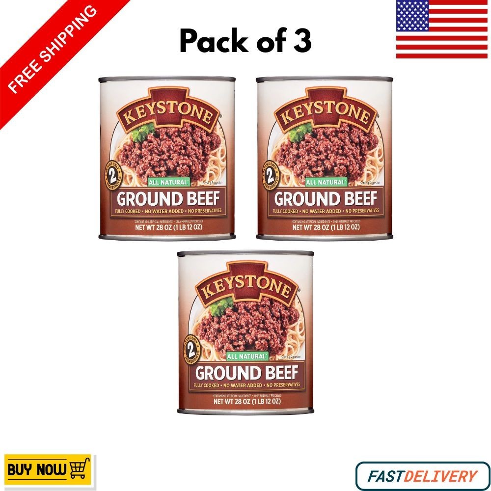 [3-Pack] Keystone All Natural Ground Beef | 28 oz Bulk Premium Canned Casing