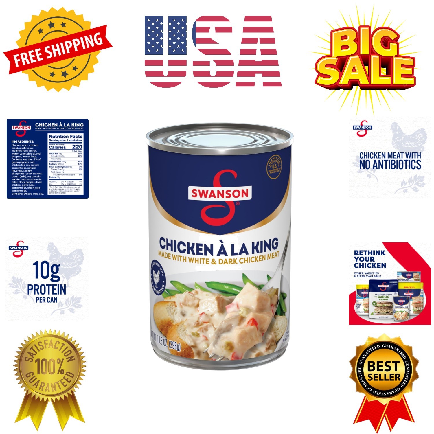 Swanson Canned Chicken a la King With White and Dark Chicken Meat, 10.5 OZ Can