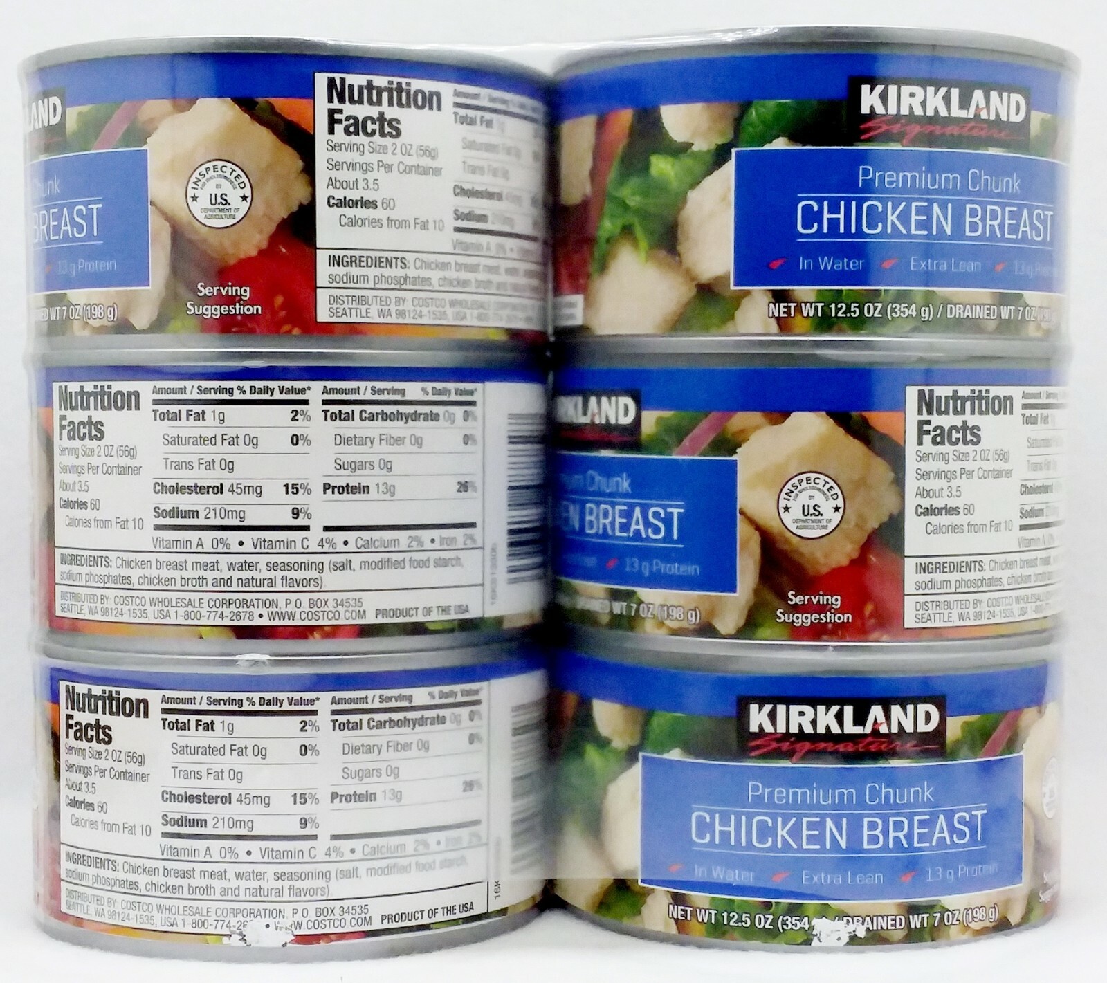 6 CANS Kirkland Signature Premium Chunk CHICKEN BREAST In Water Net Wt 12.5oz ea