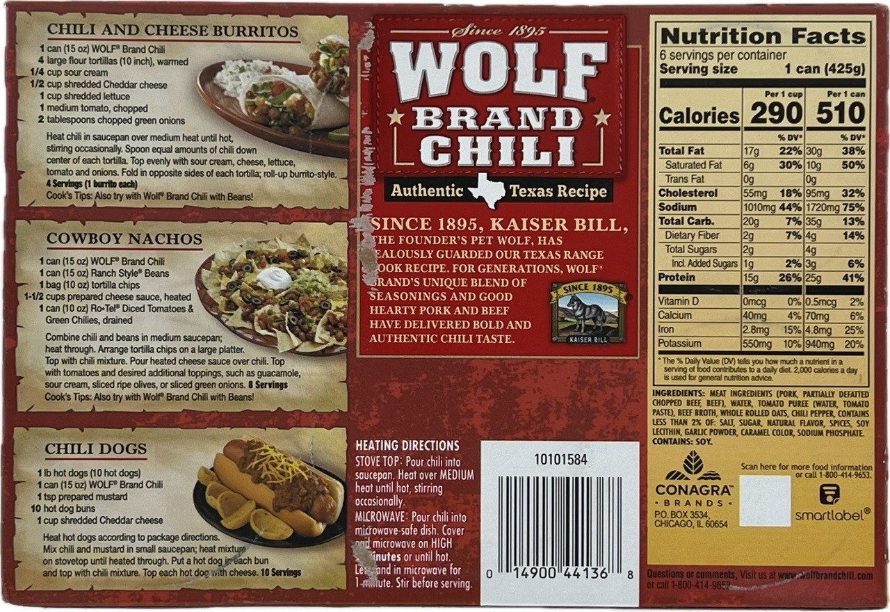 Wolf Brand No Beans Chili, 15 Ounce Cans (Pack of 6)