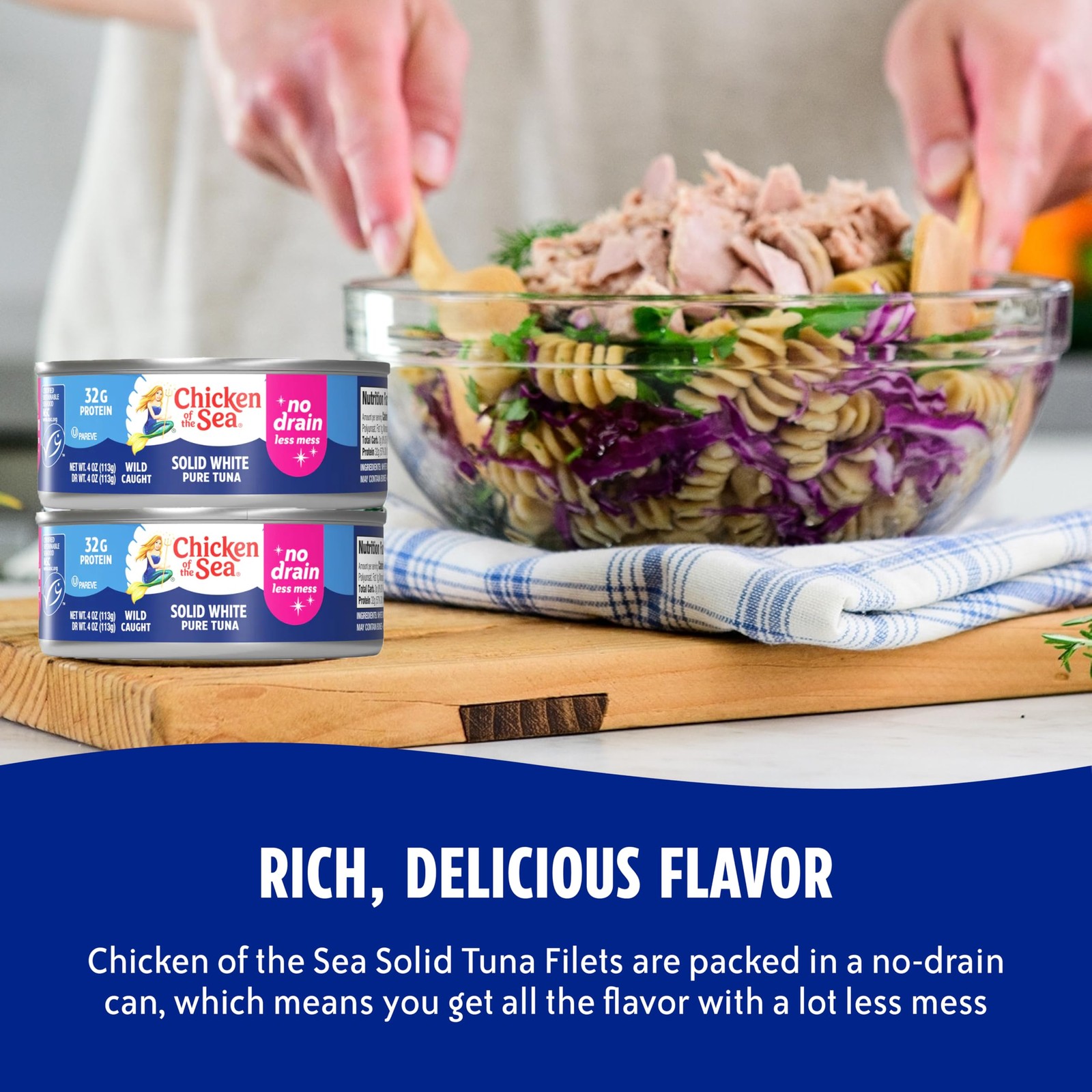 Chicken of the Sea Solid White Pure Albacore Tuna, Wild Caught, No Drain, 4 o…