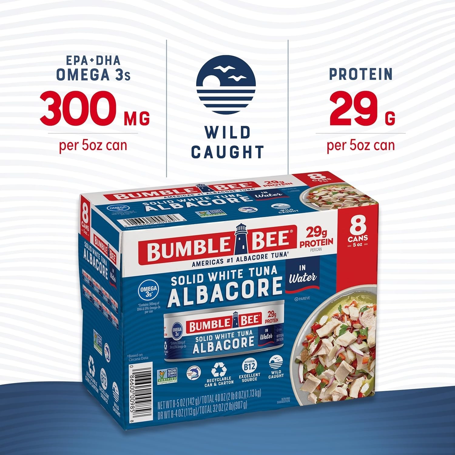 Solid White Albacore Tuna in Water, 5 Oz Can (Pack of 8) – Wild Caught Tuna – 29