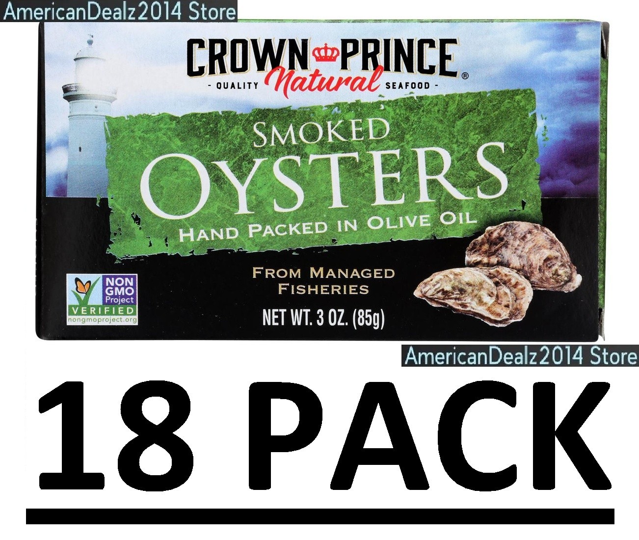 18 PACK – Crown Prince Natural, Smoked Oysters, In Olive Oil, 3 oz (Total 54 oz)
