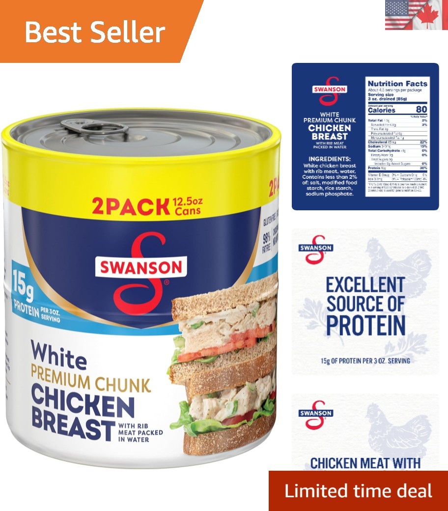 12.5 oz Swanson Chunk Chicken, No MSG, Perfect for Quick Meals, Pack of 2