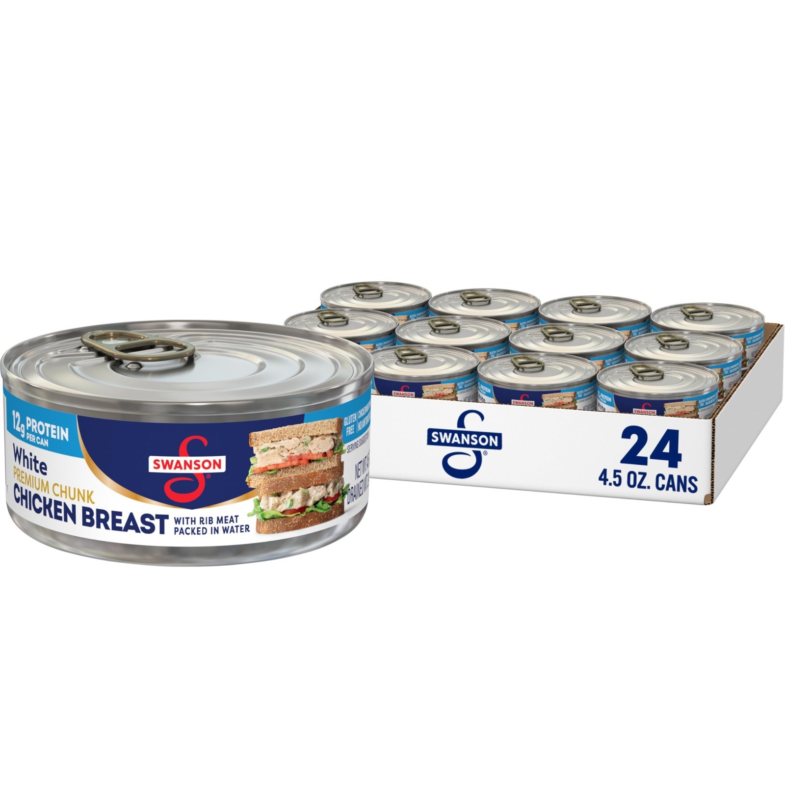 Premium Chunk Canned Chicken Breast in Water, Fully Cooked, 4.5 OZ, Case of 24