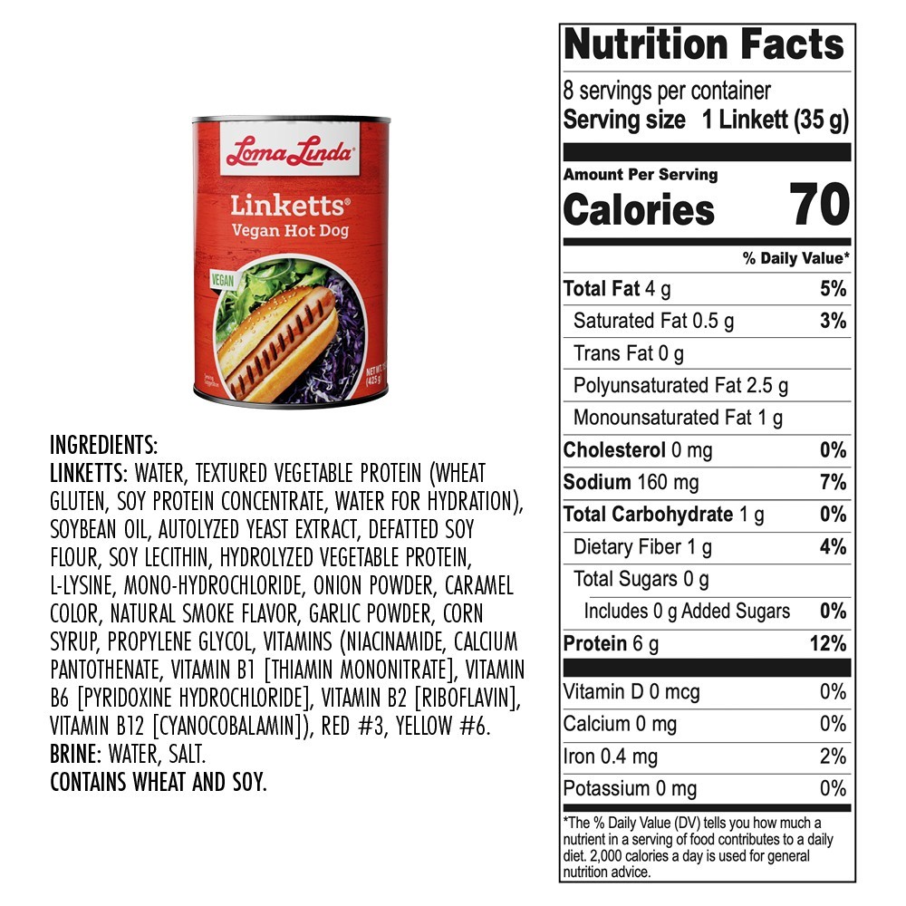 Loma Linda – Linketts (15 oz.) – Plant Based Hot Dogs – Vegan