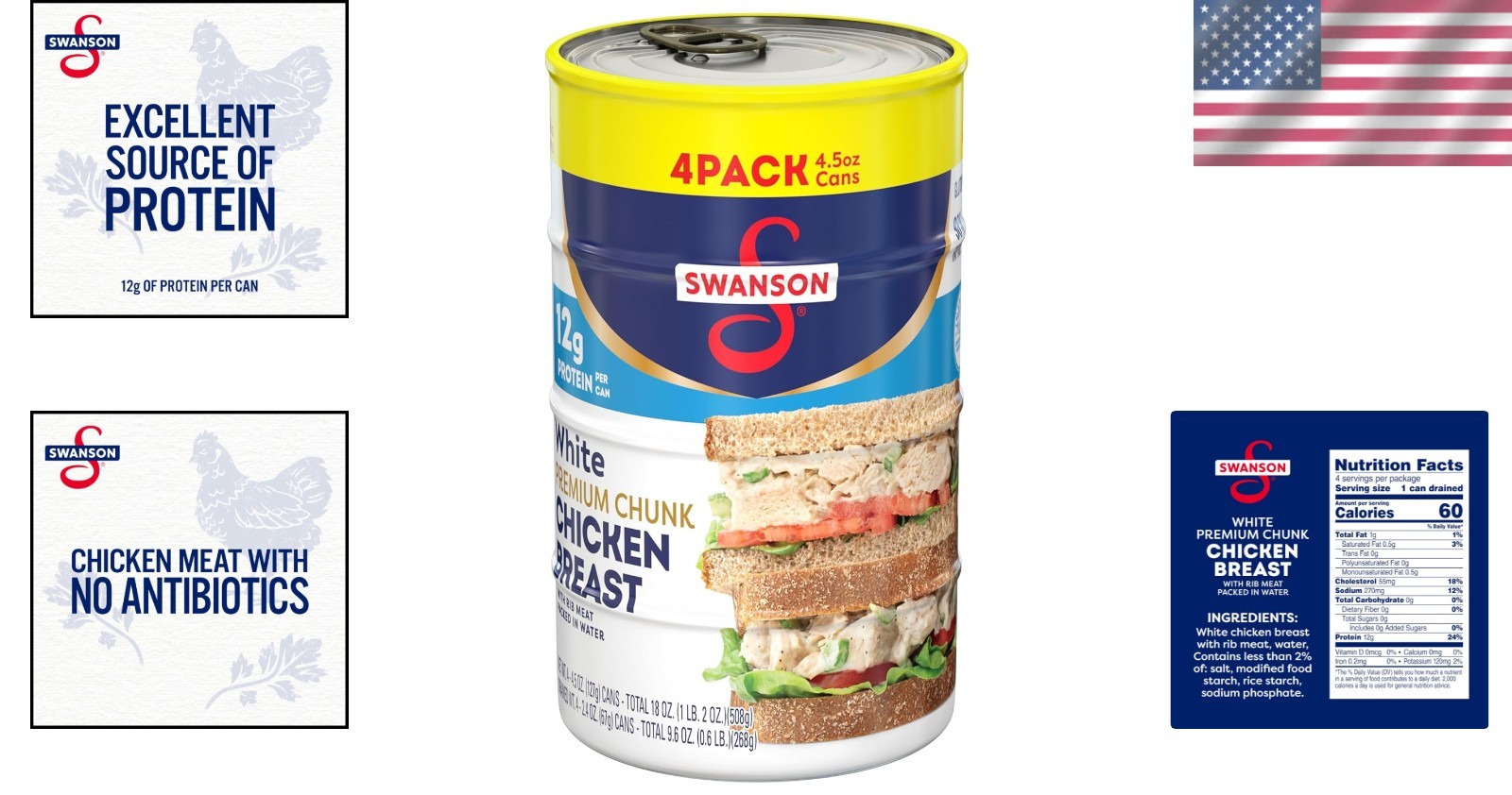 Ready-to-Eat Swanson Canned Chicken Breast 4-Pack, 4.5 oz – Gluten Free