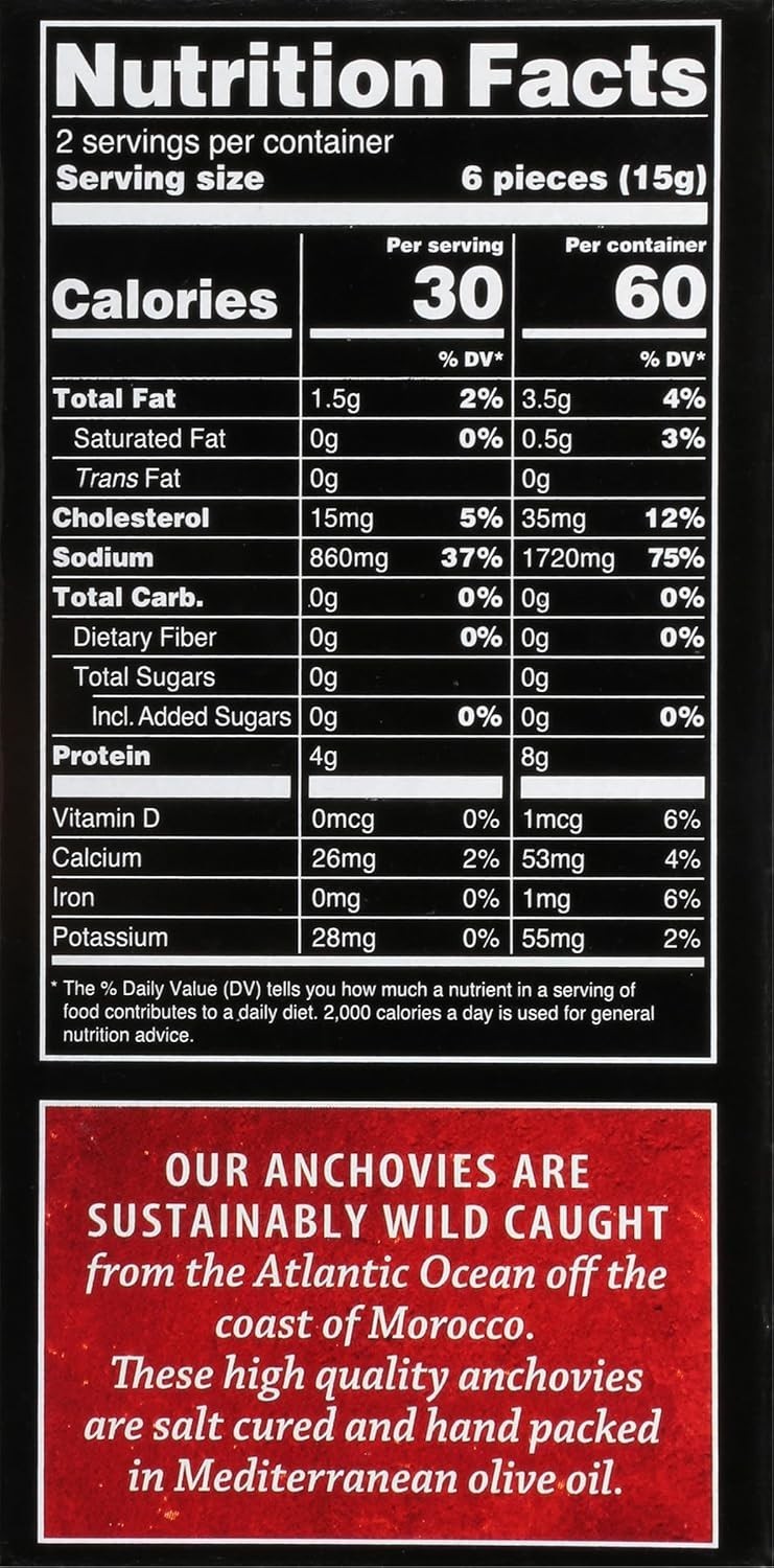12-Pack Flat Anchovies in Olive Oil – 2 Ounce Cans, Gmo Free, Wild Caught
