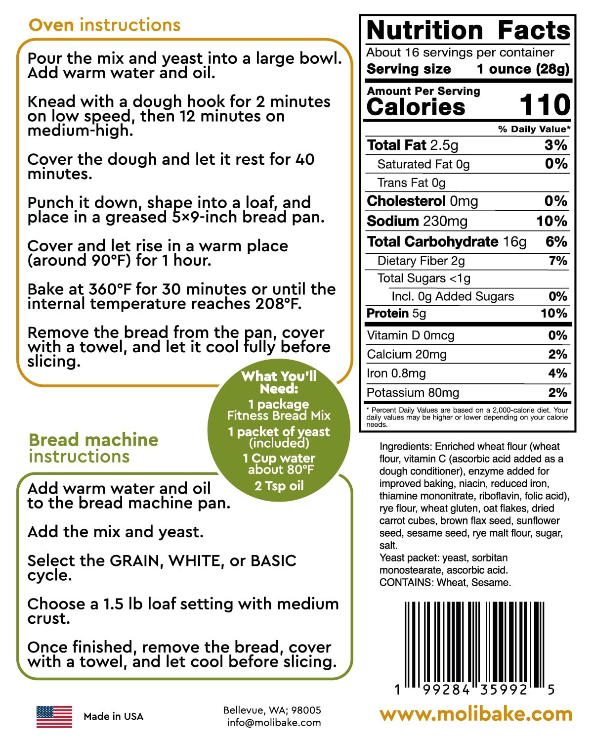 Fitness Bread Mix – All-Natural High-Fiber Bread Mix for Bread Machine and Ov…