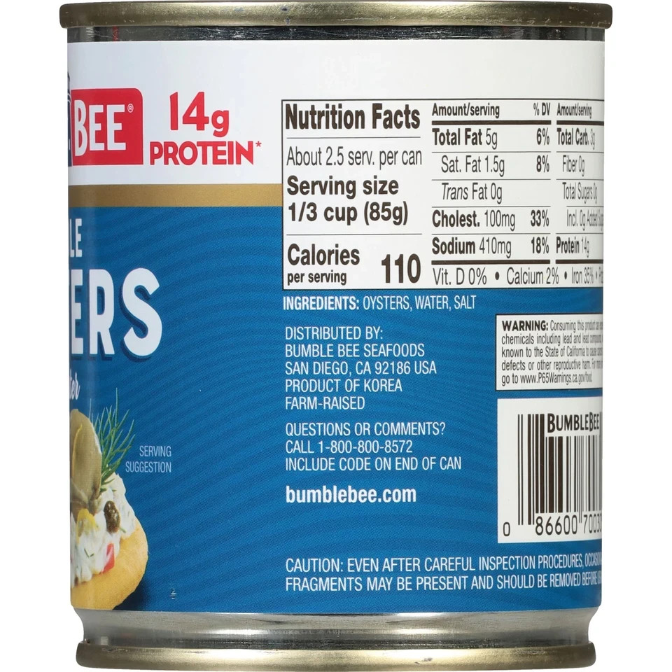 (4 Pack) Whole Canned Oysters, Shelf Stable, 8Oz Can