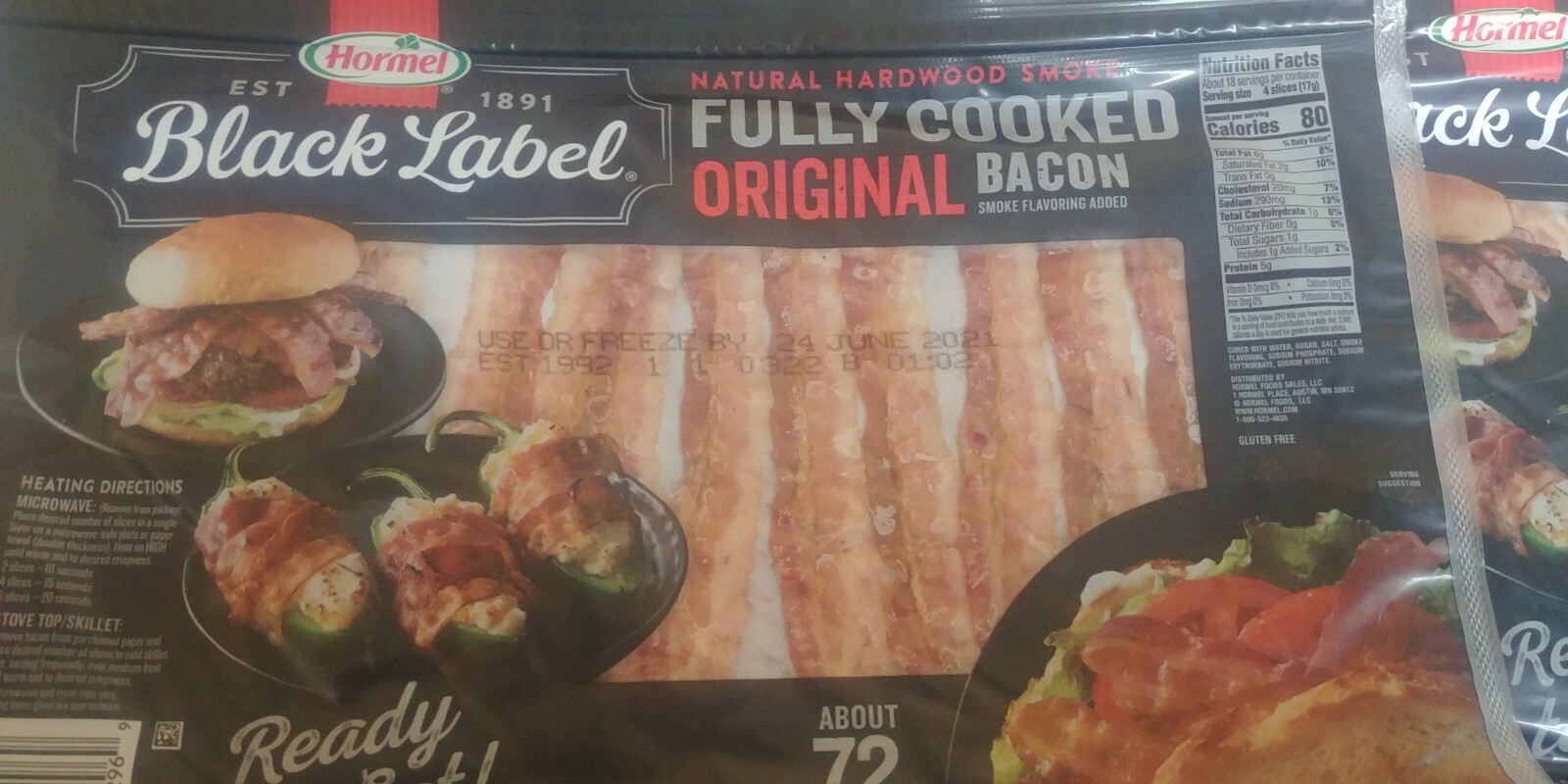 Hormel Black Label Fully Cooked Bacon 72 slices – pack of 4