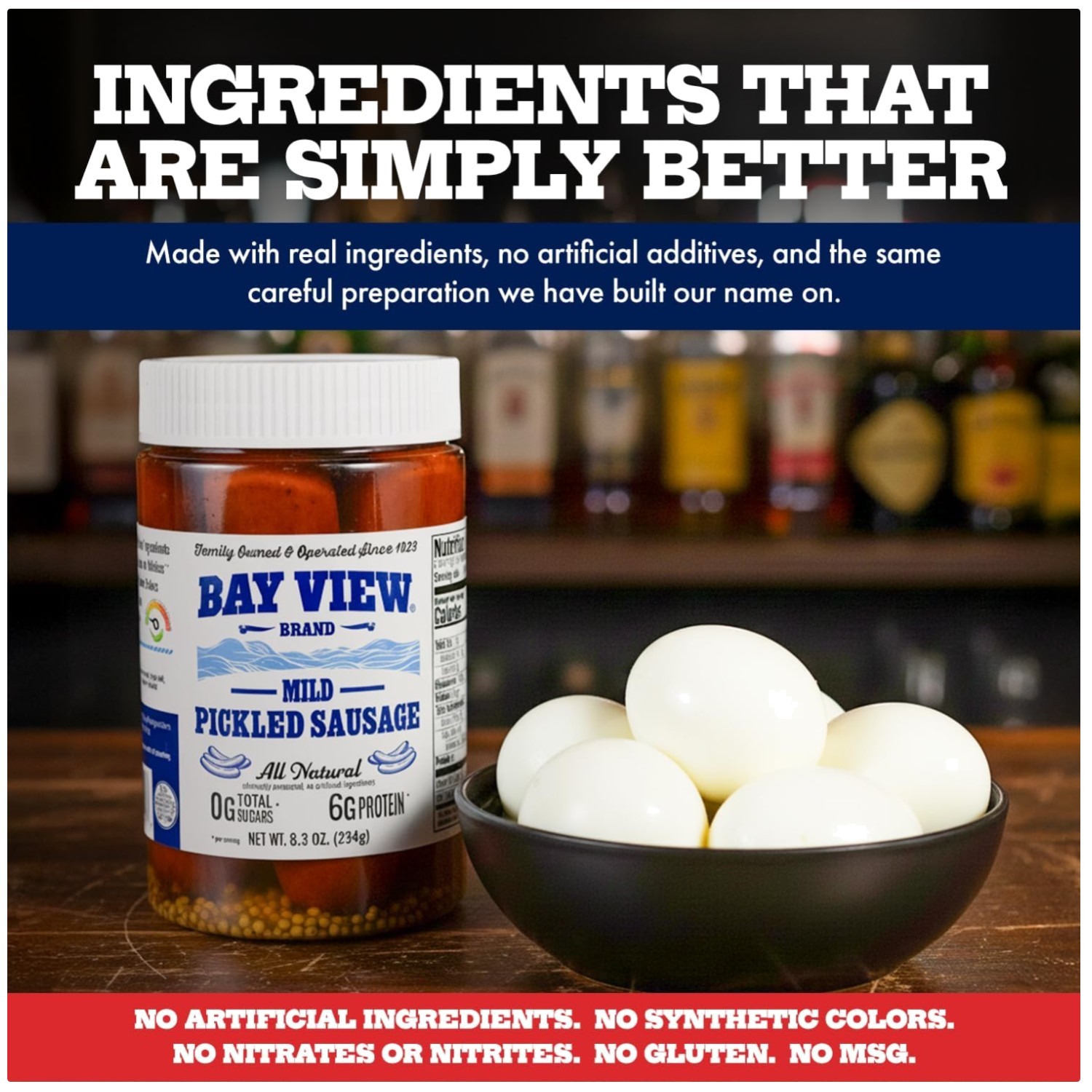 Mild Pickled Sausage, Gluten-Free, No MSG, Clean Ingredients