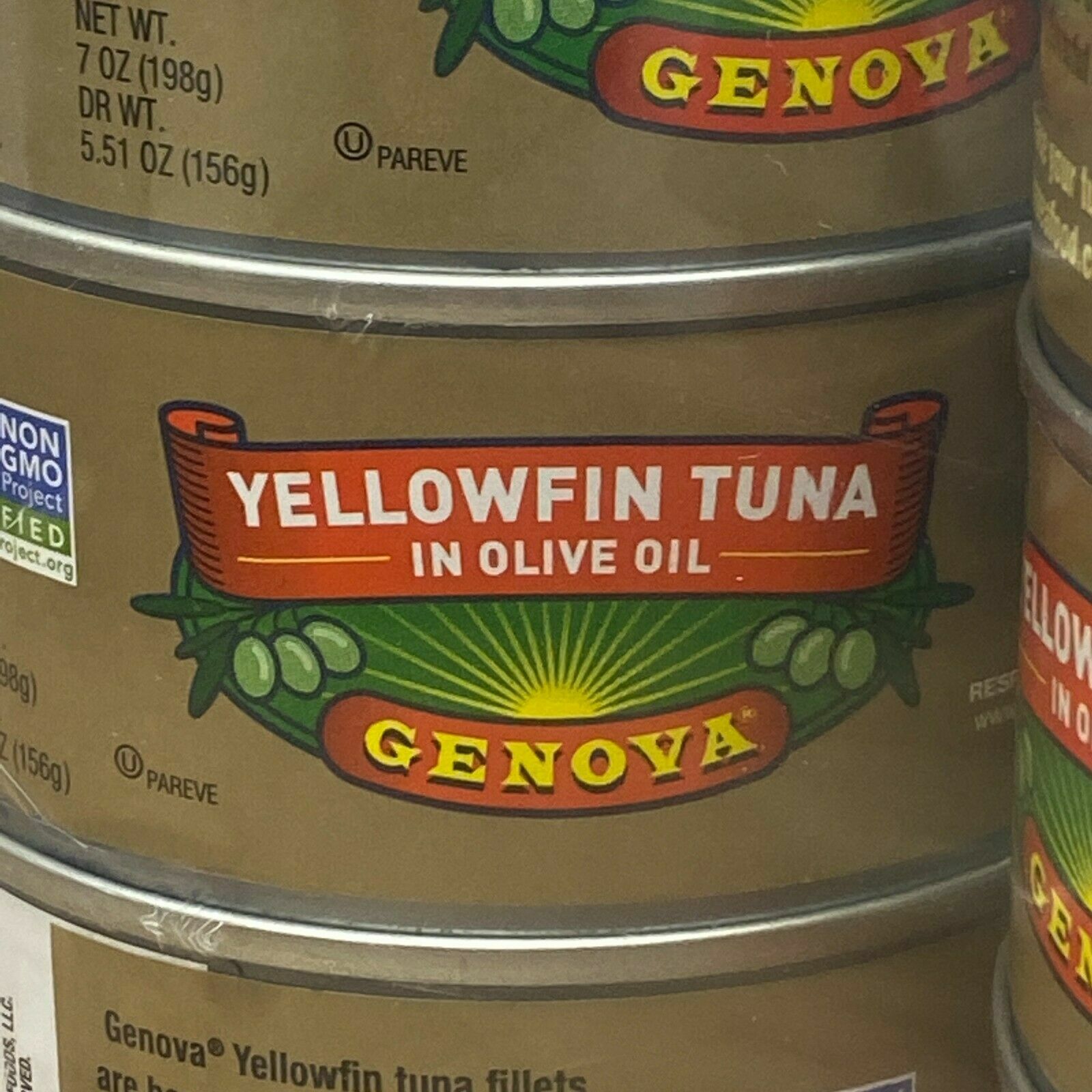 6 x Genova Yellowfin Tuna in Olive Oil 7 oz Pull-Tab Tin Can Fish Fillet Fresh..