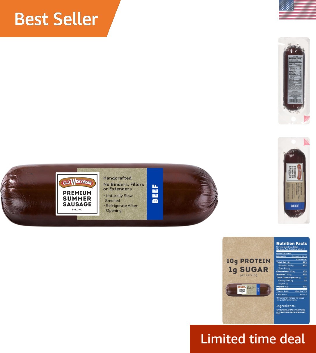 8oz Natural Hardwood Smoked Beef Summer Sausage – Perfect Charcuterie Delight
