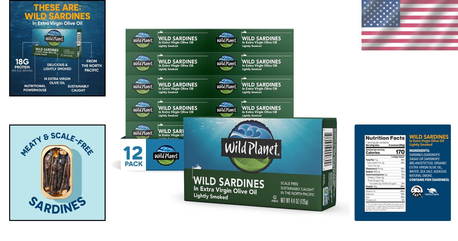 Gourmet Wild Sardines in Extra Virgin Olive Oil – Convenient Snack, Pack of 12