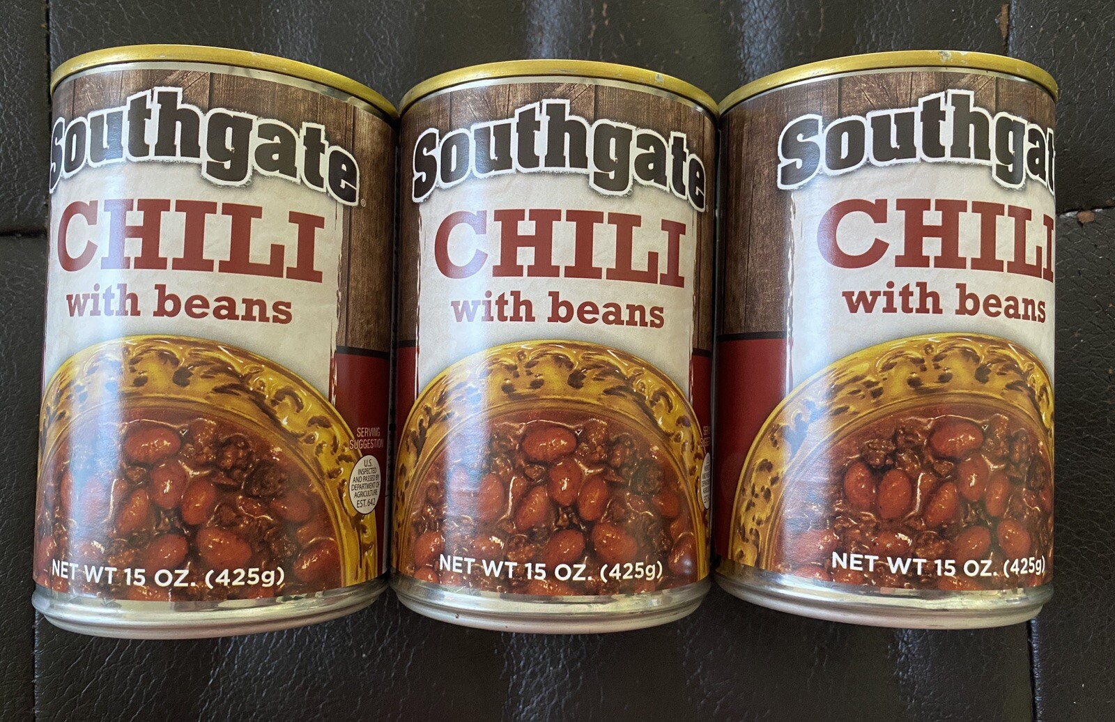 4 Cans of SOUTHGATE CHILI With Beans 15oz Cans..New Labels Exp. Date 02/2029