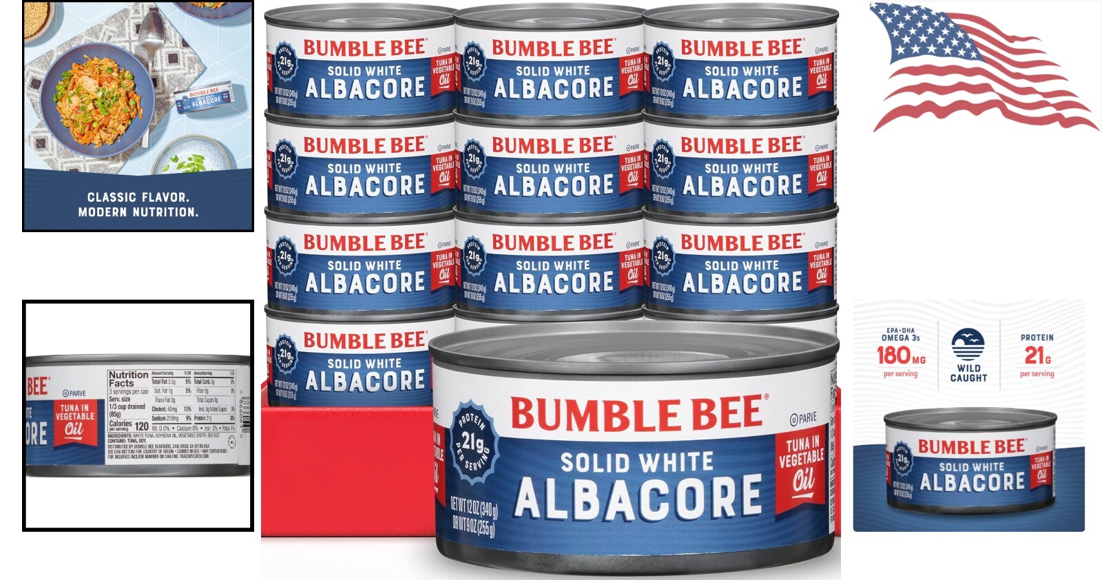 Premium Albacore Tuna in Oil – 21g Protein – Gluten Free – 12 oz Can Pack 12