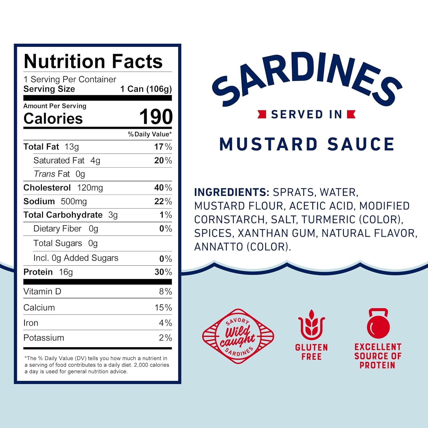 Delicious Mustard Sauce Sardines – High Protein & Gluten Free, Set of 6 Cans