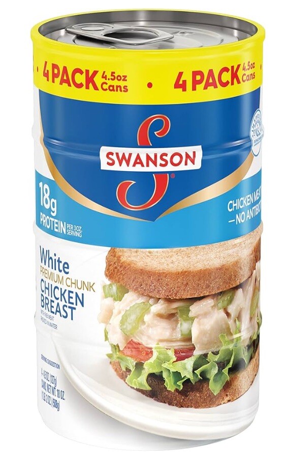 Swanson White Premium Chunk Canned Chicken Breast 🥪 4.5 OZ Can (Pack of 4)