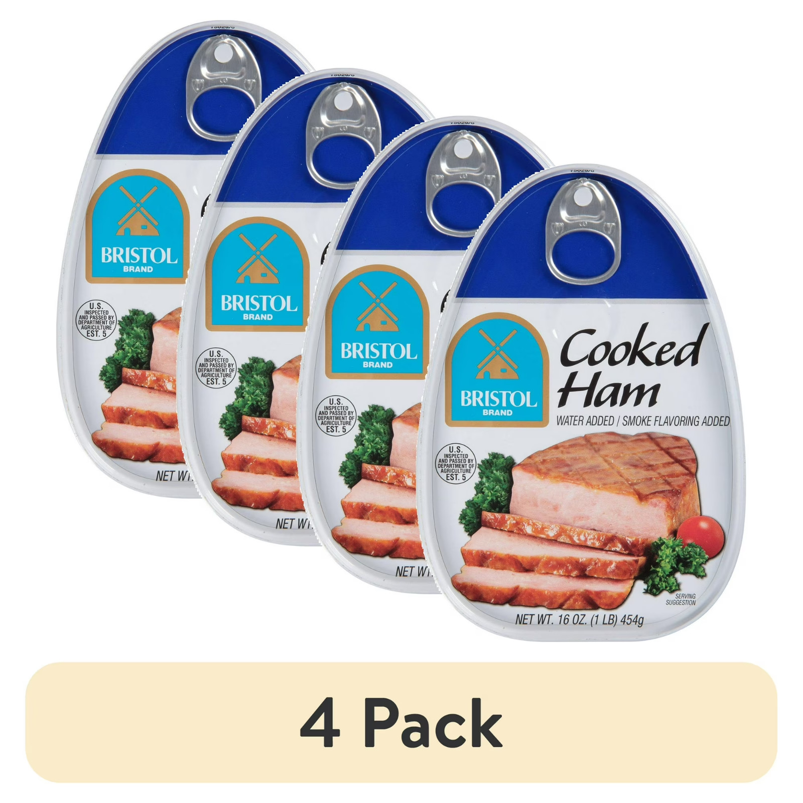 (4 pack) Bristol Brewing Company Brand Smoke Flavor Cooked Ham, High Protein, 16
