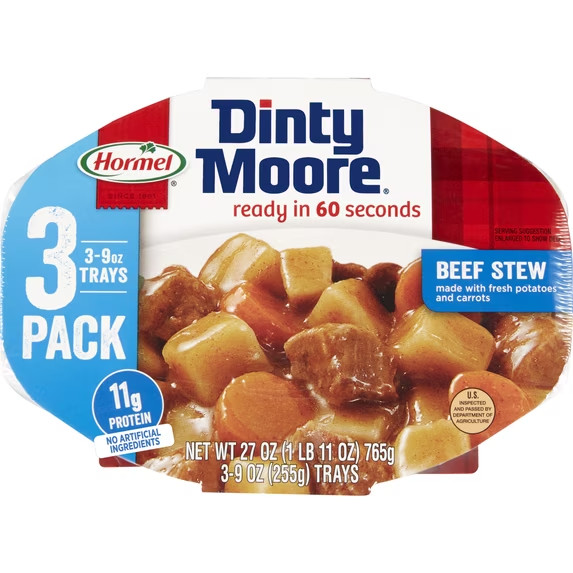 3-Pack DINTY MOORE Beef Stew, Shelf-Stable, 12 Grams Protein, 9 oz Plastic