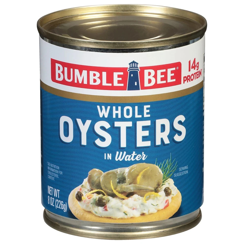 (4 Pack) Whole Canned Oysters, Shelf Stable, 8Oz Can