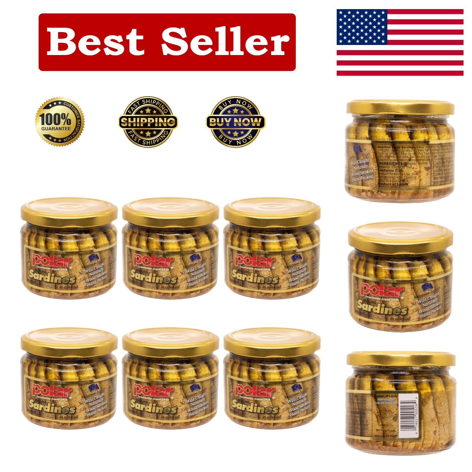 MW Polar Naturally Alder Wood Smoked Brisling Sardines 9.5 Ounce (Pack of 6)