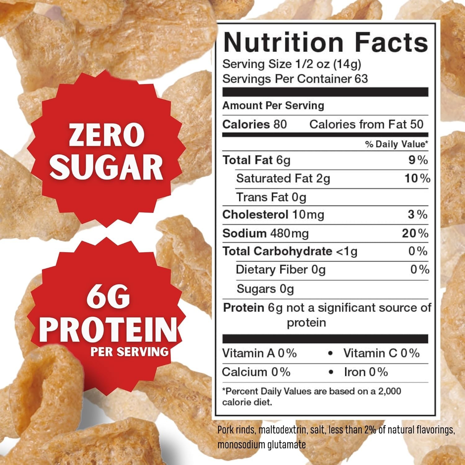 Bacon Curls Microwave Pork Rinds Chicharrones, , 1.75 Ounce Pack of 18