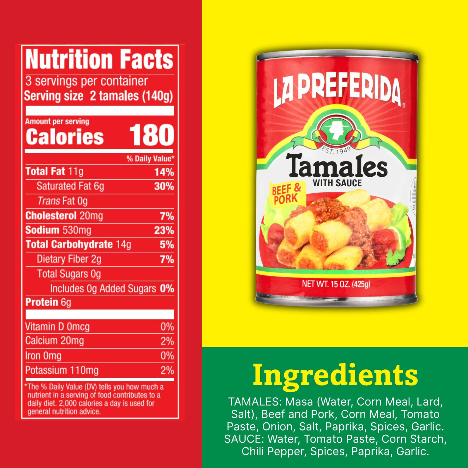 La Preferida Beef & Pork Canned Tamales with Sauce, 15 15 Ounce (Pack of 12)