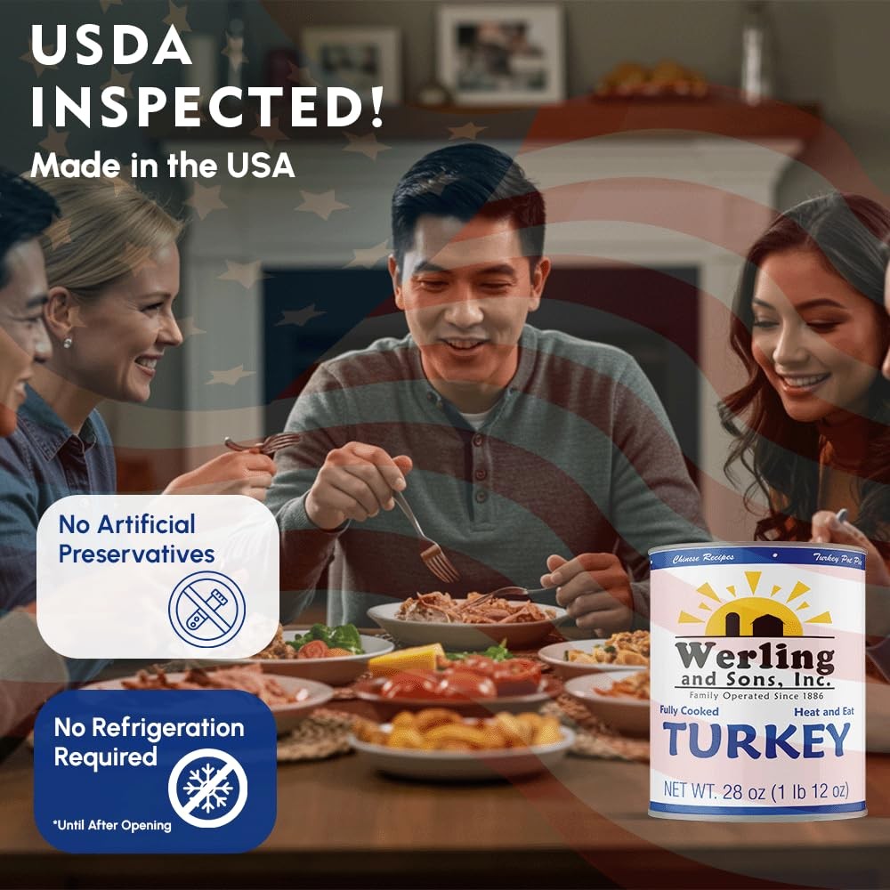 6 Cans Pack – Werling & Sons Fully Cooked Canned Turkey Meat 28 Oz Heat & Eat