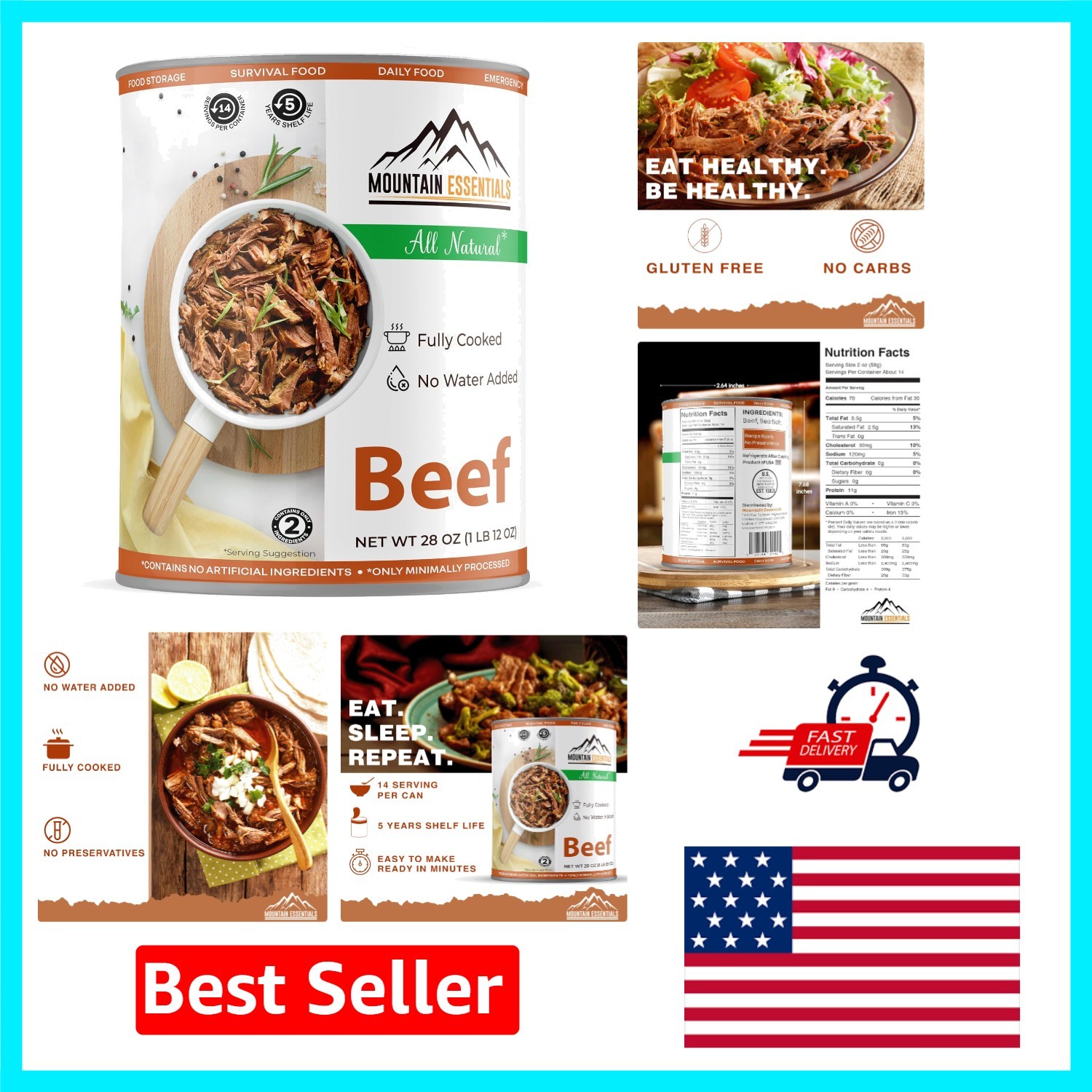 All Natural Canned Beef 28 Oz – Fully Cooked, Gluten Free with 5- Shelf Life