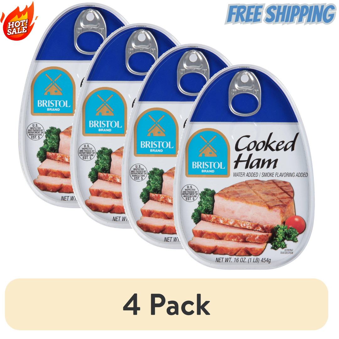 (4 Pack) Bristol Smoke Flavor Cooked Ham, High Protein, 16 Oz Aluminum Can