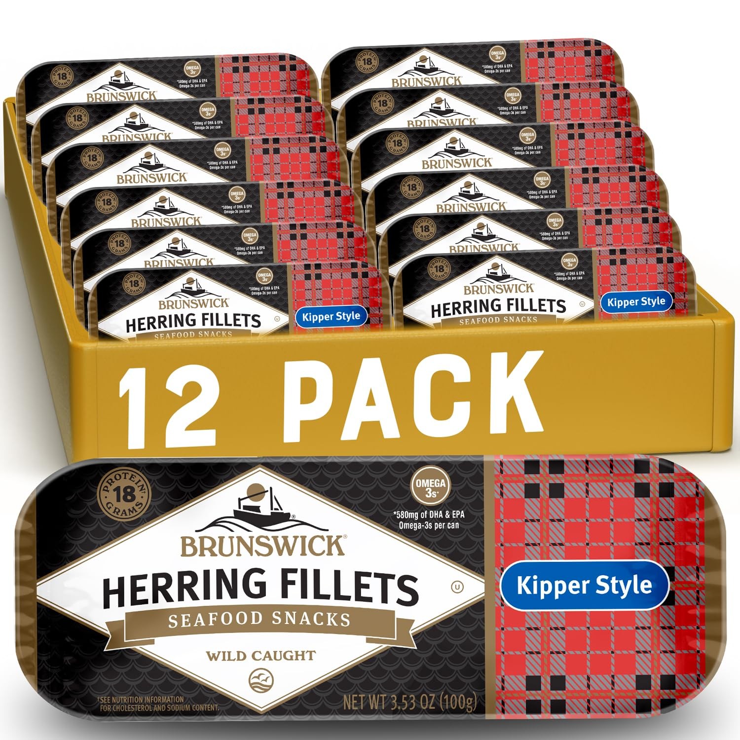 Brunswick Boneless Kipper Style Herring Fillets, 3.53 Ounce (Pack of 12)