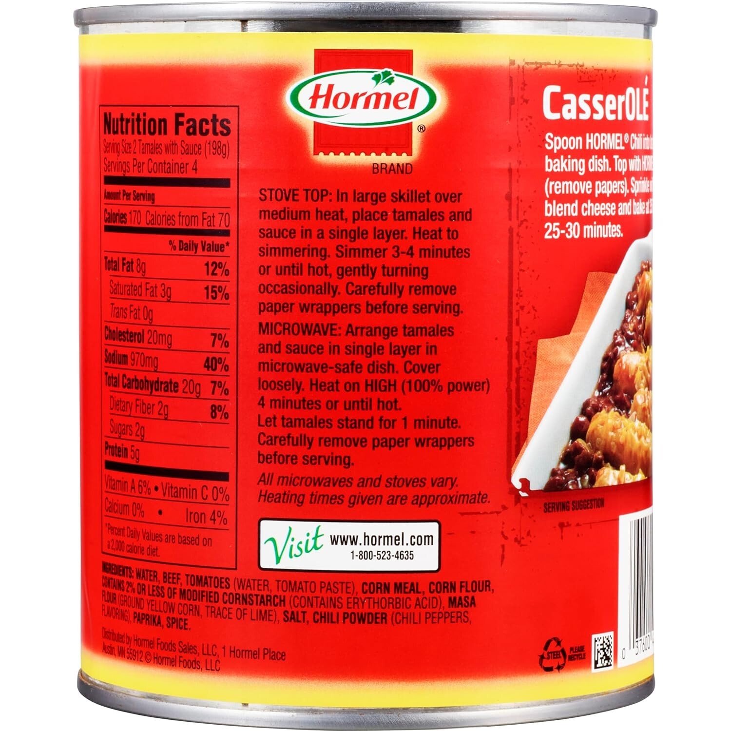 HORMEL Beef Tamales in Chili Sauce, 28 oz Can