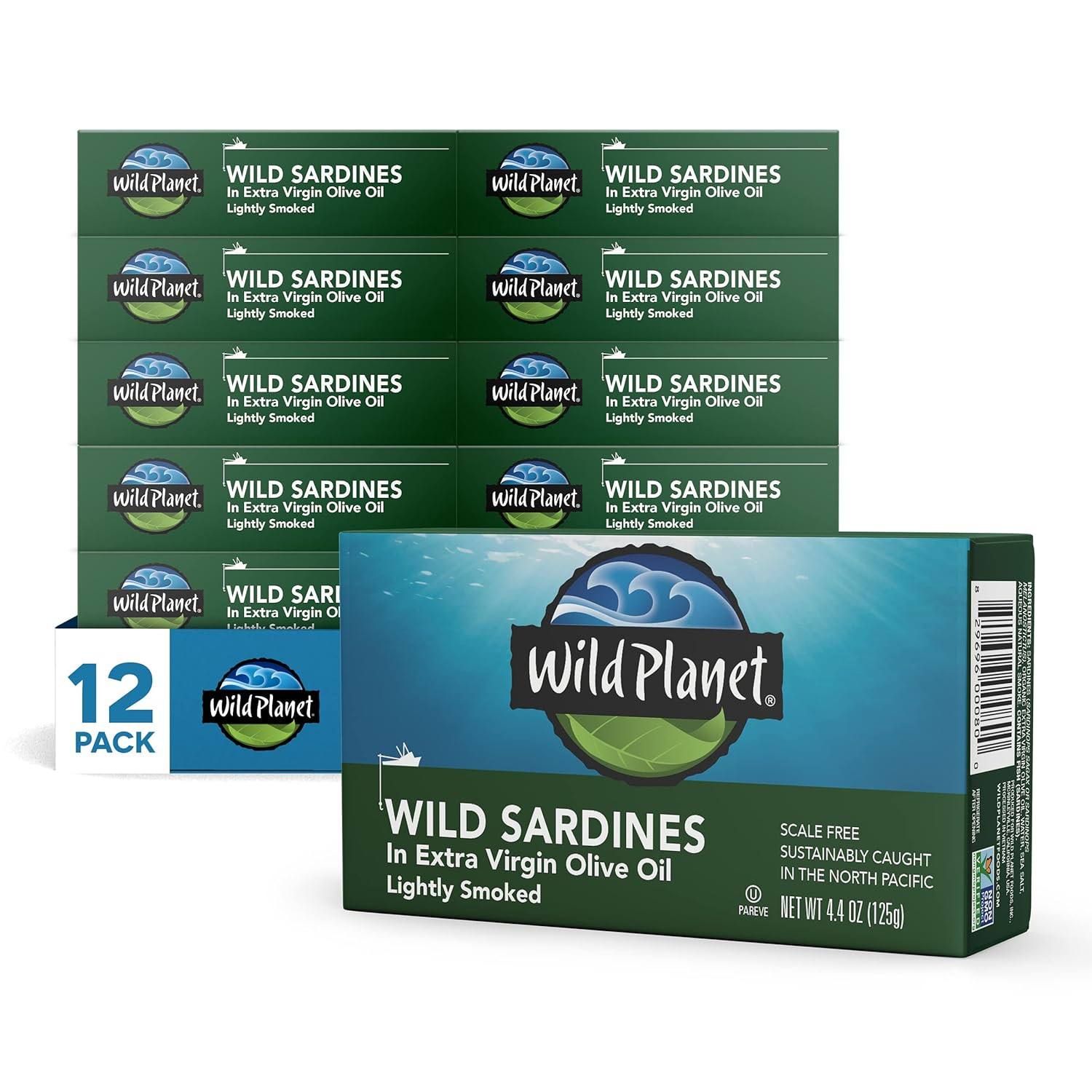 Wild Sardines in Extra Virgin Olive Oil, Lightly Smoked, 4.4. Ounce (Pack of 12)