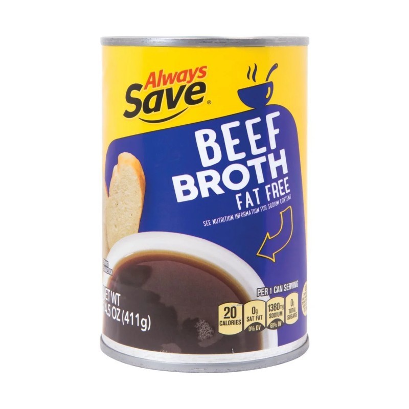5x Always Save Beef Broth Fat Free Canned Cooking Stock Pantry Bundle New 14.5oz
