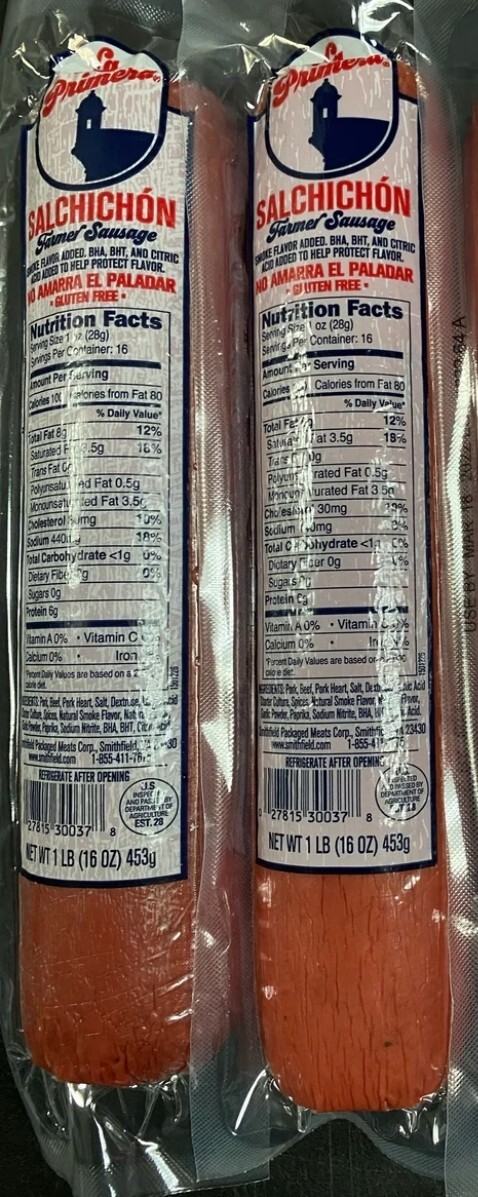 1 Pack SALCHICHON LA PRIMERA 1LB Each One Gluten Free Farmer Sausage