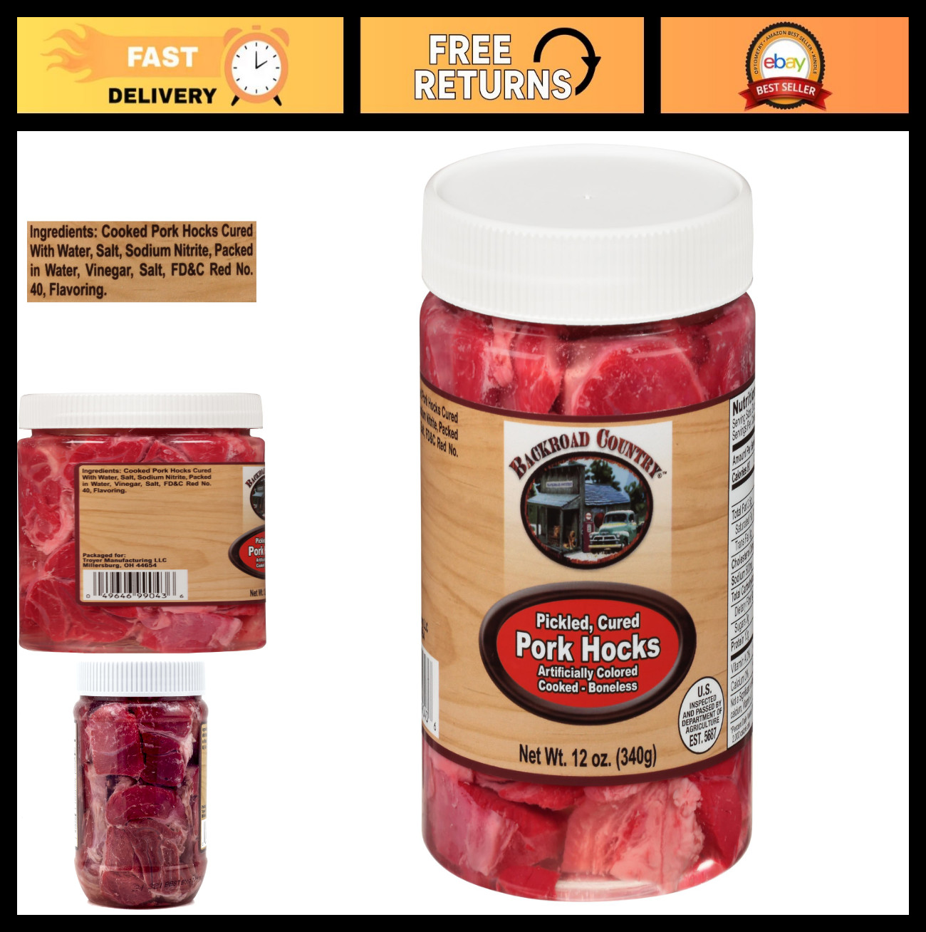 Fully Cooked Boneless Pickled Pork Hocks in Jar, 12 oz – Ready to Eat, Amish Mad