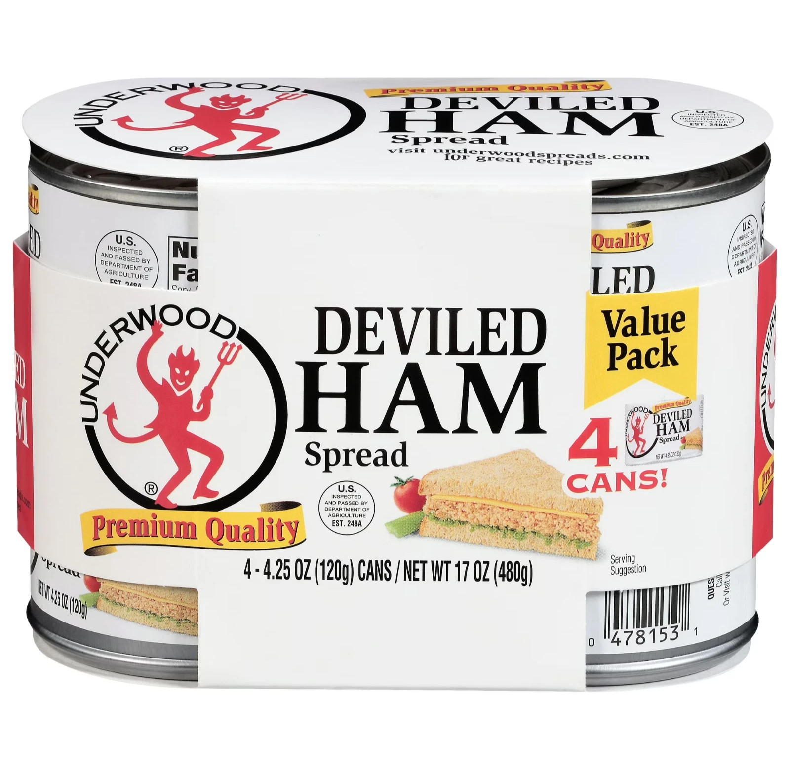Underwood Deviled Ham Spread, 4.25 oz, 4 Count Cans