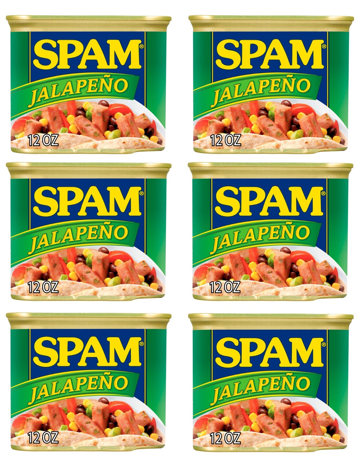 6 Pack of SPAM Jalapeno Lunch Dinner Breakfast Sandwich Meat Cans 12 oz 6 Cans