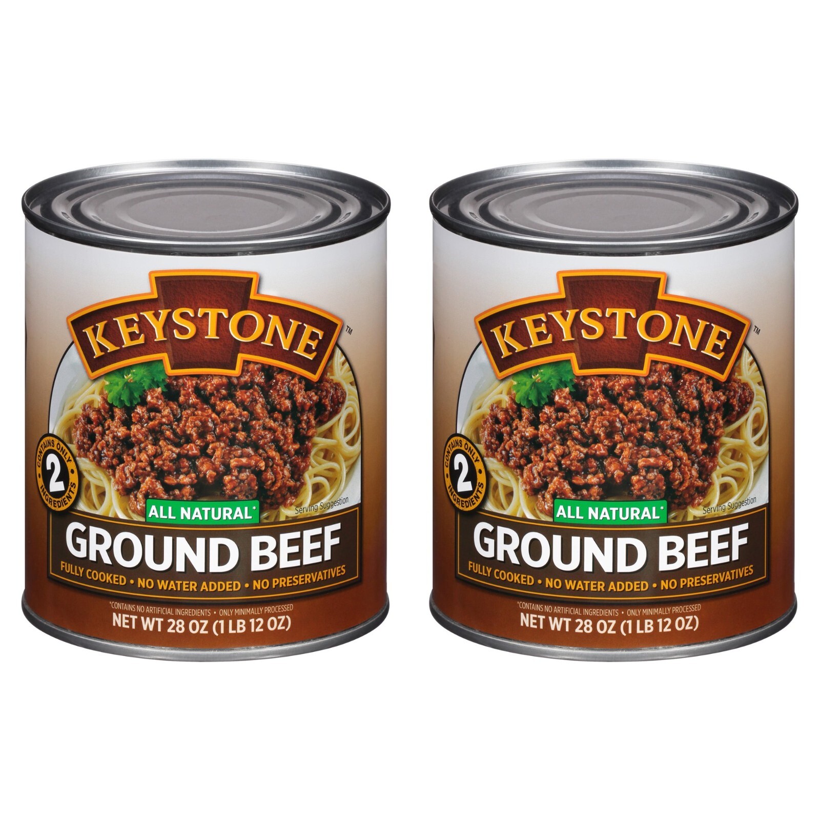 2 Can- Keystone Meats All Natural Ground Beef Fully Cooked 28oz No Preservatives