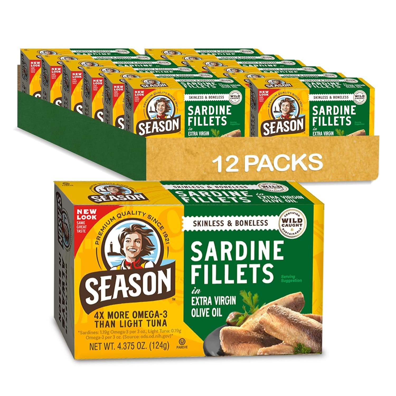 Skinless Boneless Sardines in Olive Oil 12 Pack High Protein Canned Fish
