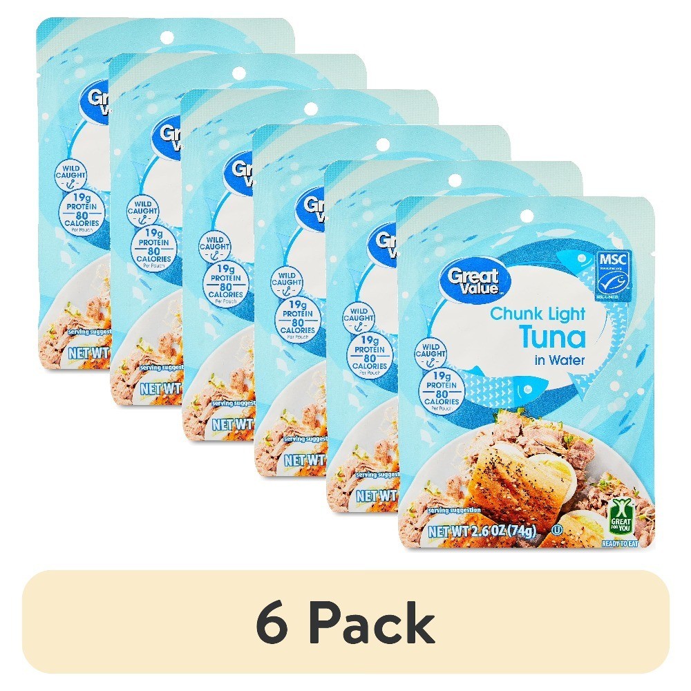 Chunk Light Tuna Pouch in Water 6 Pack 2.6 oz Canned Fish Seafood