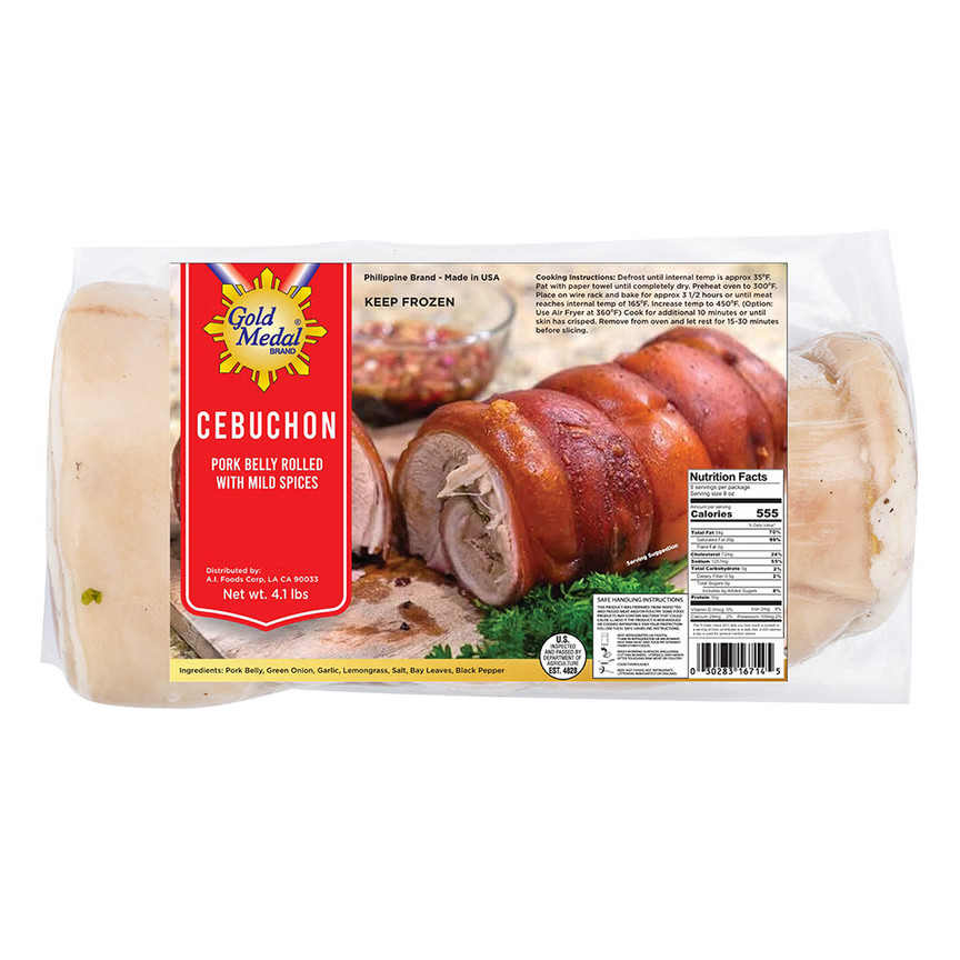 Gold Medal Cebuchon 4.5-5 LB Pork Belly Seasoned with Mild Spices (Lechon Belly)