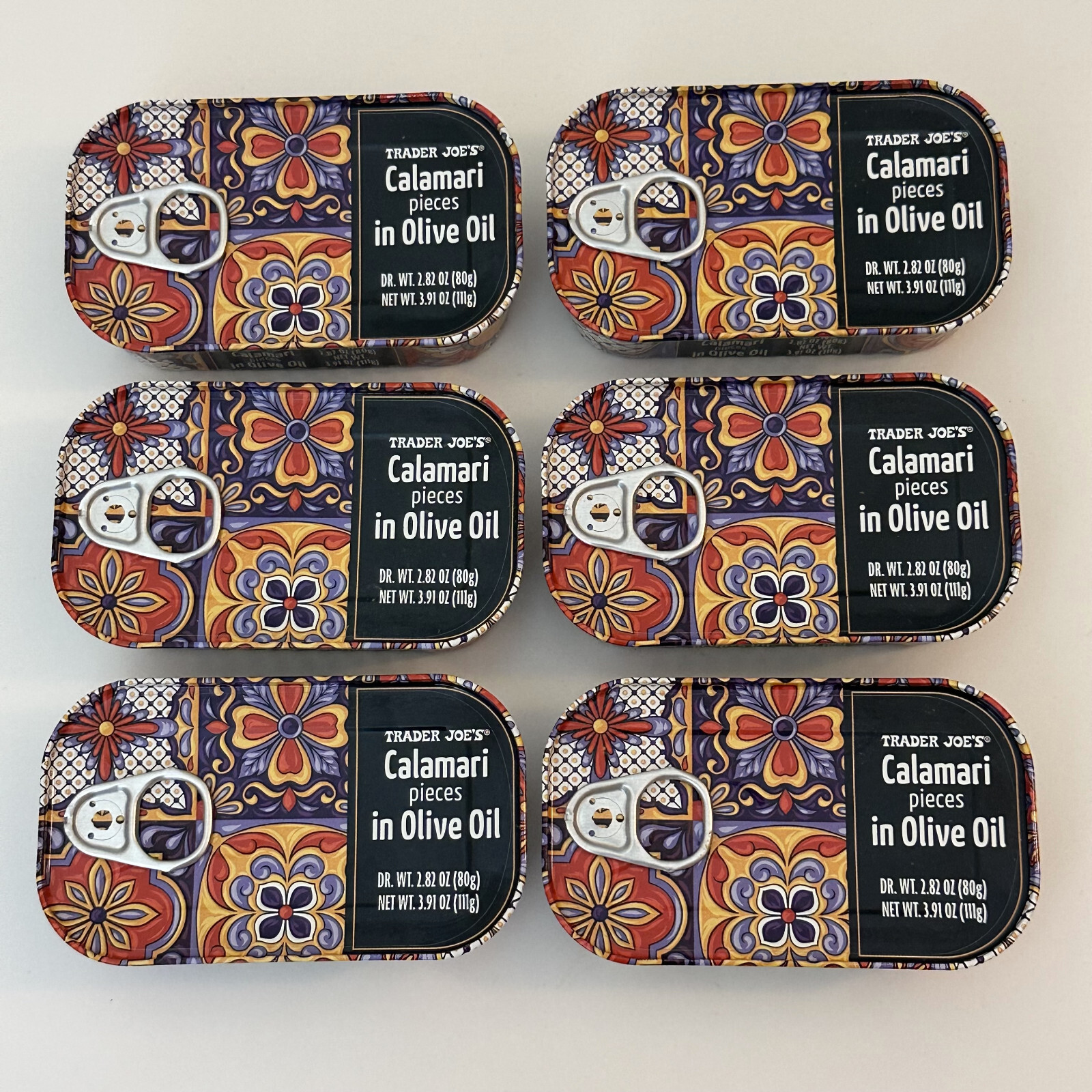 6x Trader Joe’s Calamari Pieces in Olive Oil 3.91oz 111g Giant Squid EXP 02/2029